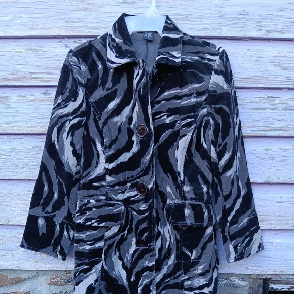 C Concept black white and gray abstract women's coat size 4 - Picture 1 of 10